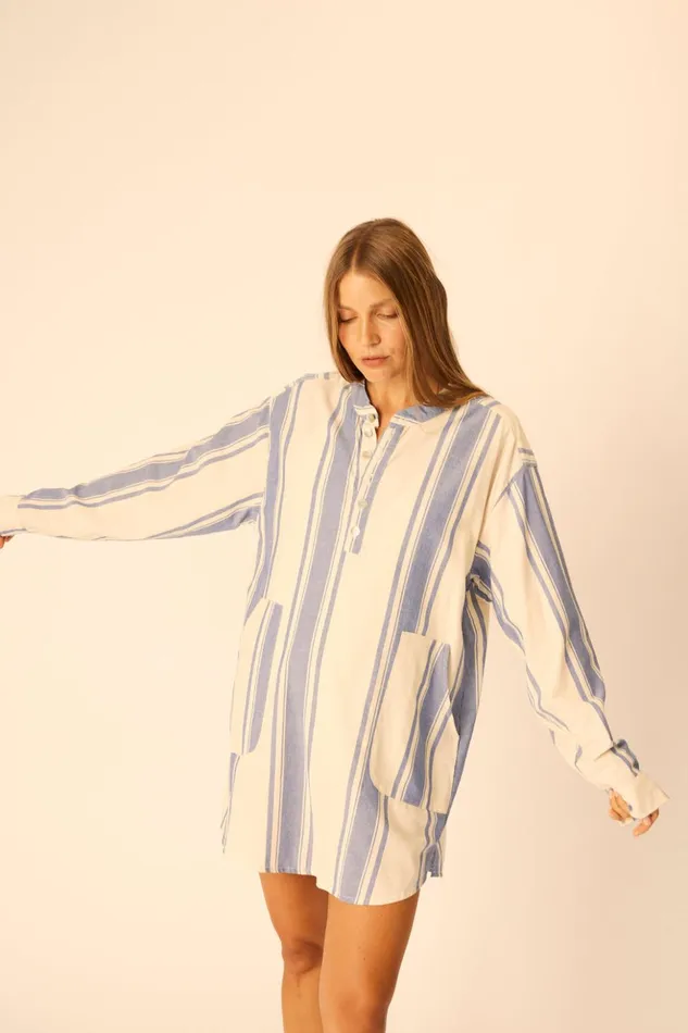 Aprs Swim Shirt French Stripe Blue Women Natalie Martin Coverups