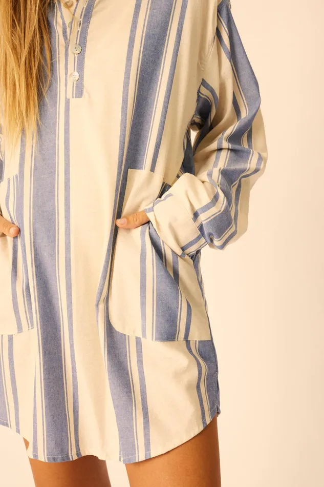 Aprs Swim Shirt French Stripe Blue Women Natalie Martin Coverups