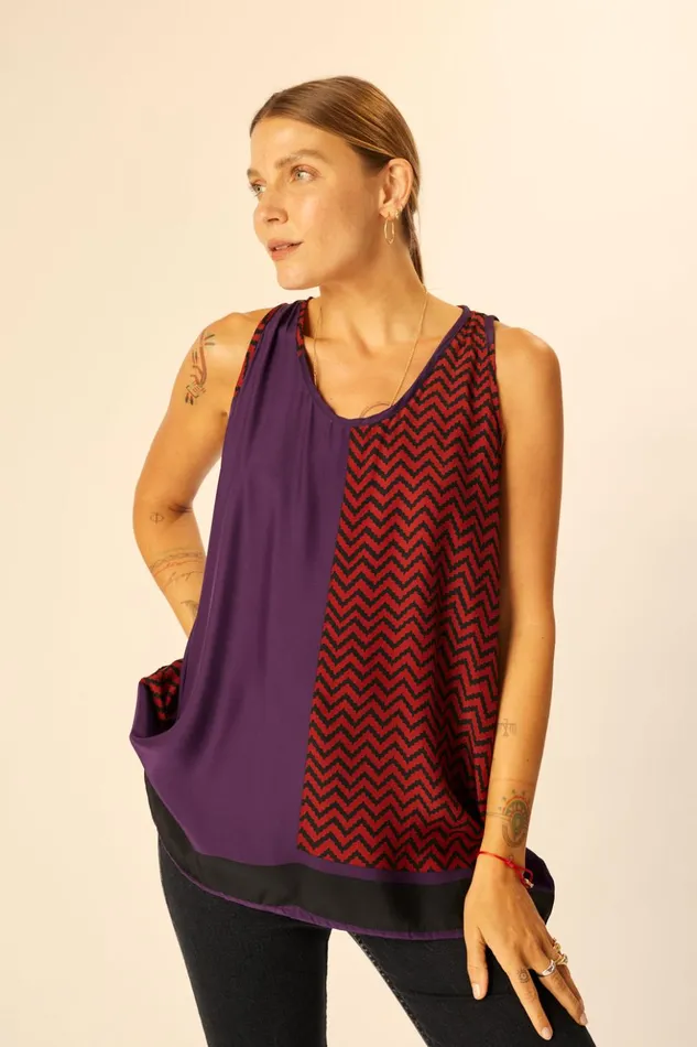 Ariana Tank Block Zigzag Aubergine Women Natalie Martin Tops