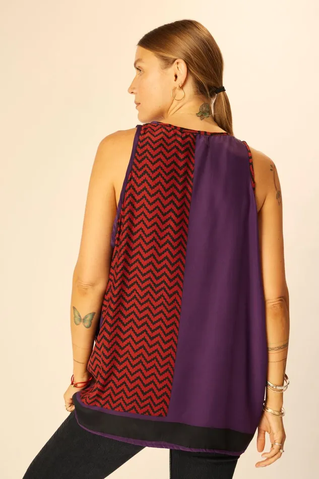 Ariana Tank Block Zigzag Aubergine Women Natalie Martin Tops