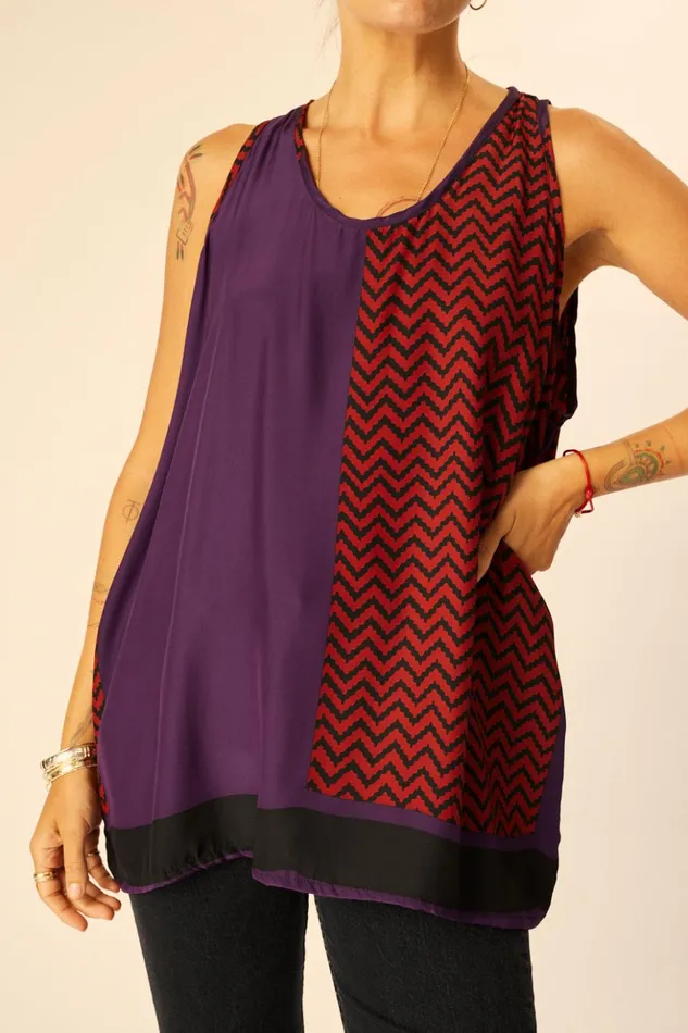 Ariana Tank Block Zigzag Aubergine Women Natalie Martin Tops