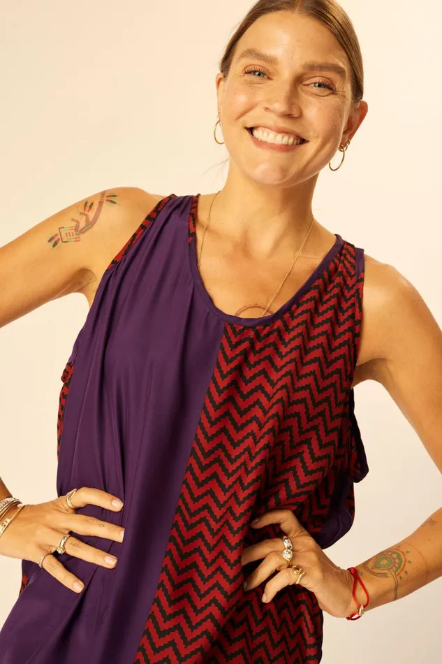 Ariana Tank Block Zigzag Aubergine Women Natalie Martin Tops