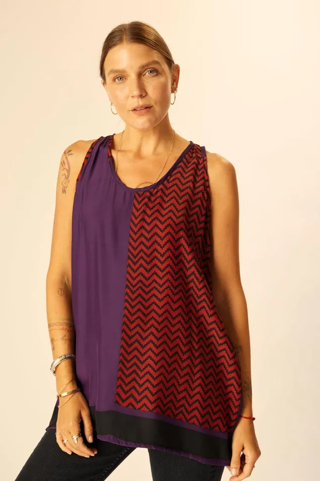 Ariana Tank Block Zigzag Aubergine Women Natalie Martin Tops
