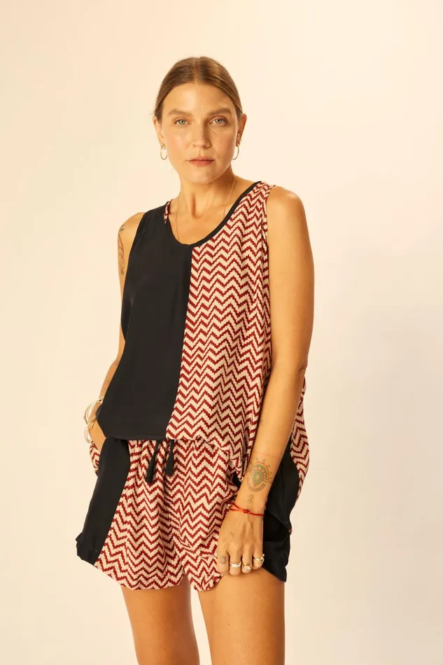 Ariana Tank Block Zigzag Noire Women Natalie Martin Tops