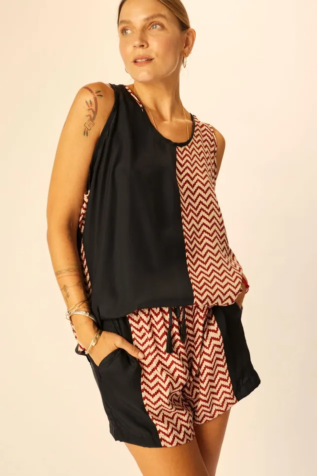 Ariana Tank Block Zigzag Noire Women Natalie Martin Tops