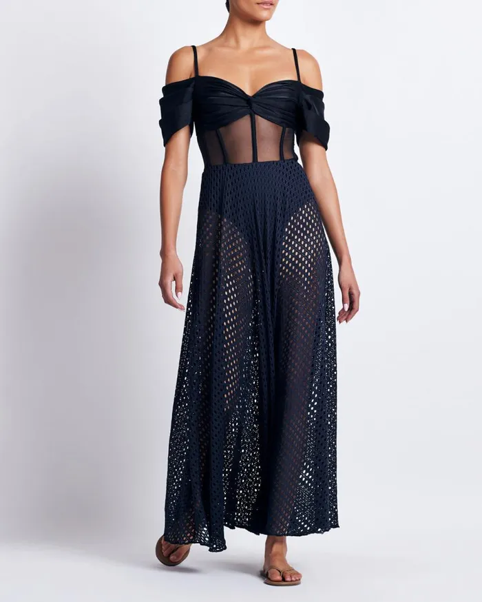 Beach Dresses Women Patbo Corset Netted Maxi Dress Black