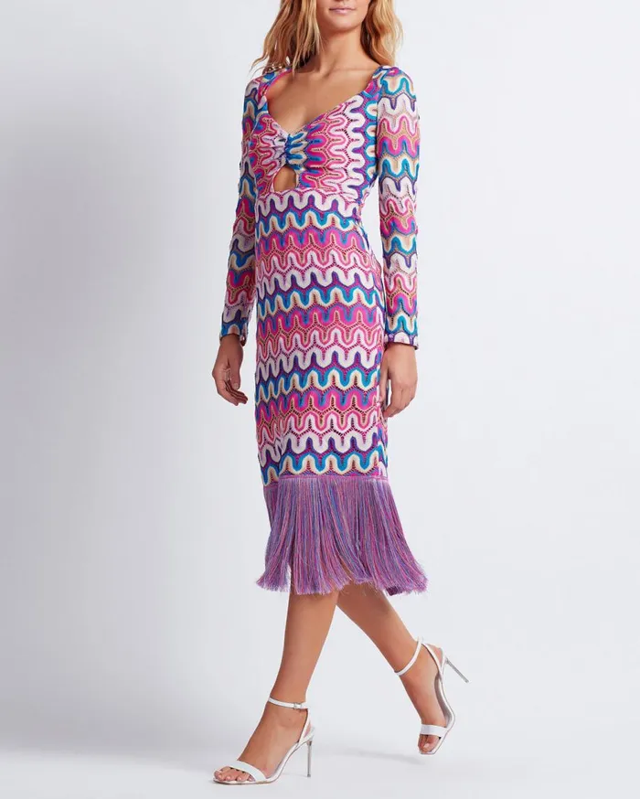 Beach Dresses Women Patbo Crochet CutOut Fringe Trim Midi Dress Pink Multi
