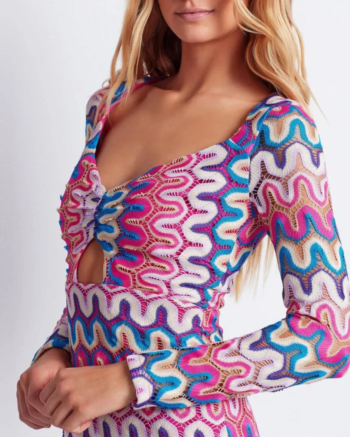 Beach Dresses Women Patbo Crochet CutOut Fringe Trim Midi Dress Pink Multi