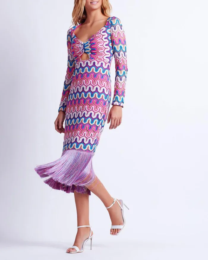 Beach Dresses Women Patbo Crochet CutOut Fringe Trim Midi Dress Pink Multi