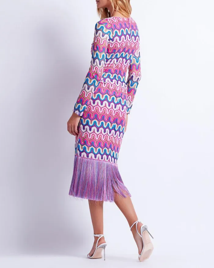 Beach Dresses Women Patbo Crochet CutOut Fringe Trim Midi Dress Pink Multi