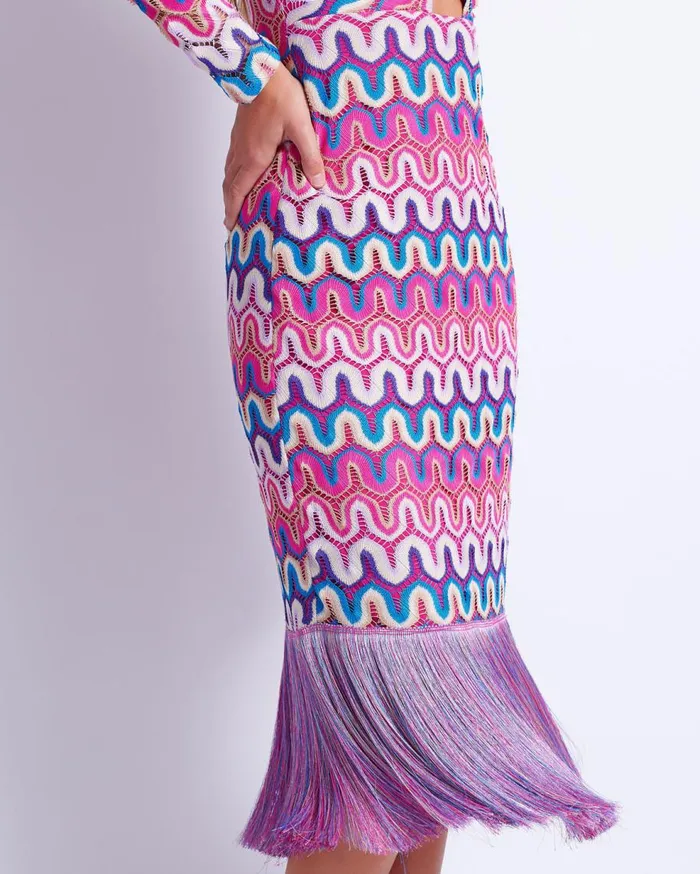 Beach Dresses Women Patbo Crochet CutOut Fringe Trim Midi Dress Pink Multi
