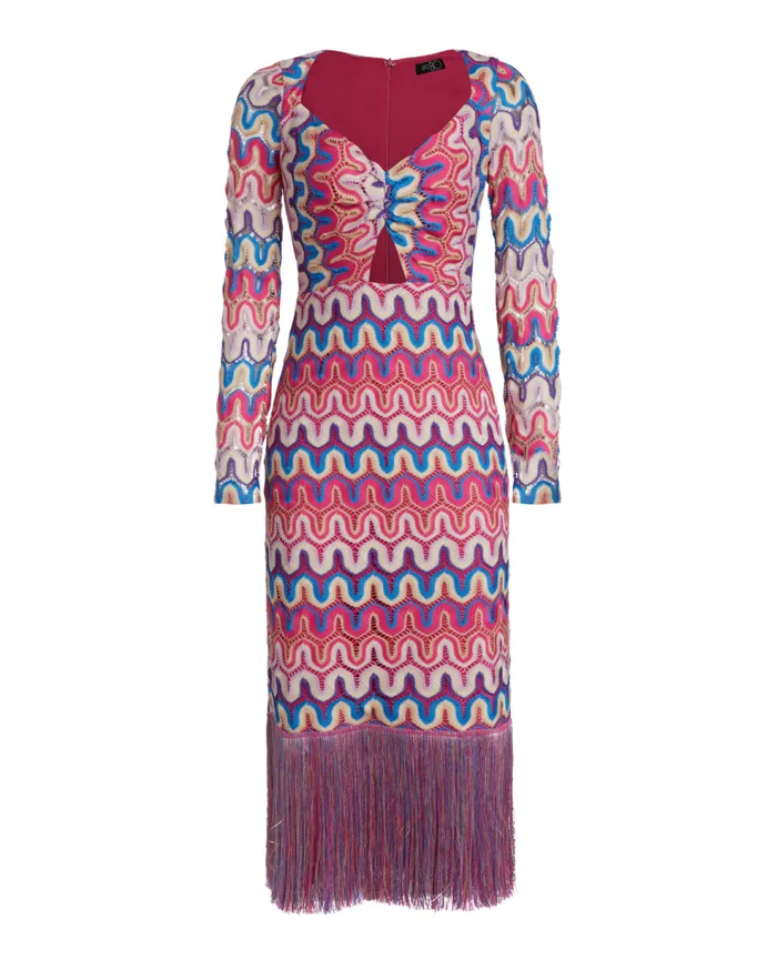 Beach Dresses Women Patbo Crochet CutOut Fringe Trim Midi Dress Pink Multi