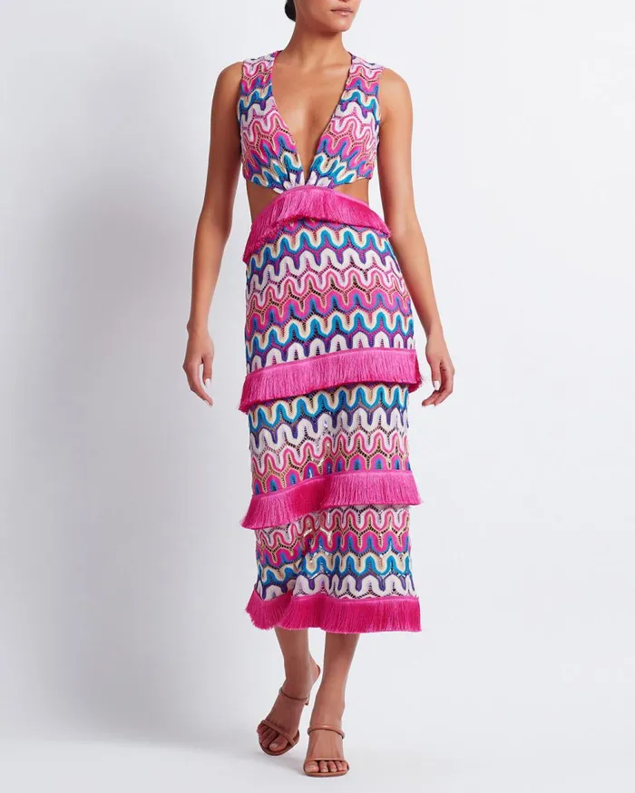 Beach Dresses Women Patbo Crochet CutOut Midi Dress Pink Multi