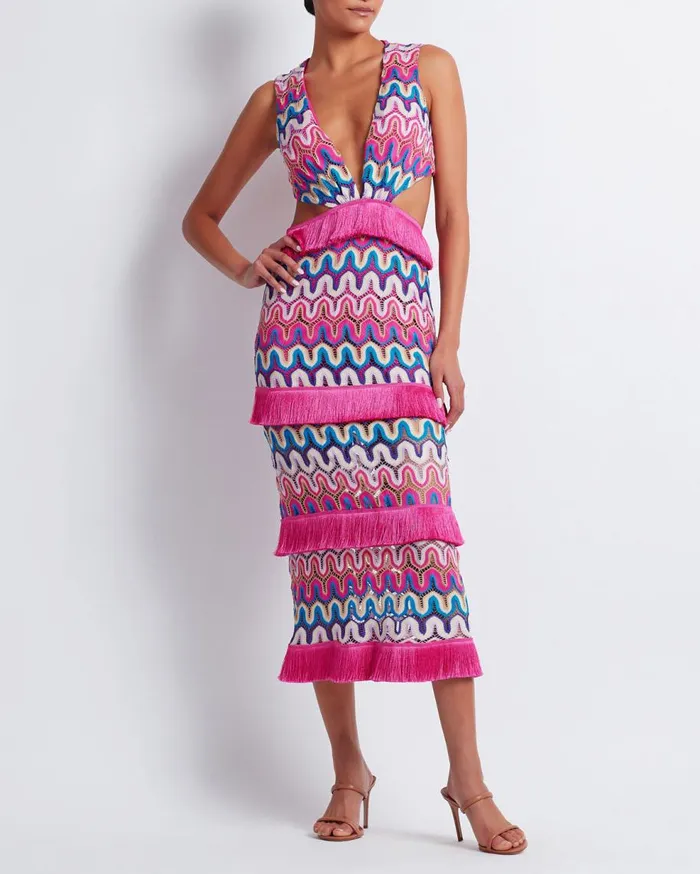 Beach Dresses Women Patbo Crochet CutOut Midi Dress Pink Multi