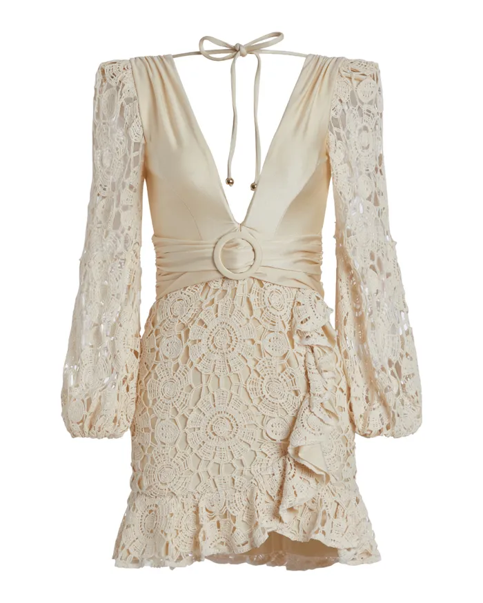Beach Dresses Women Patbo Crochet Plunge Mini Dress Wheat