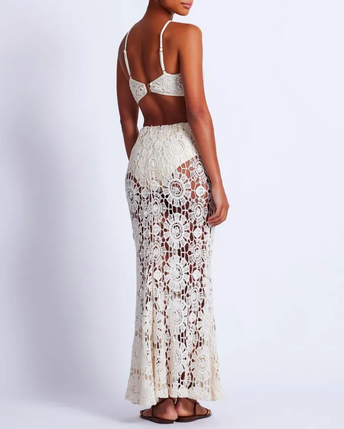 Beach Dresses Women Patbo Embroidered Crochet Halterneck Dress Wheat