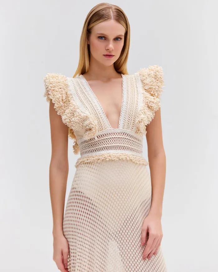 Beach Dresses Women Patbo HandWoven Netted Beach Dress Wheat