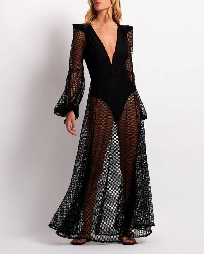 Beach Dresses Women Patbo Plunge Netted Beach Dress Black