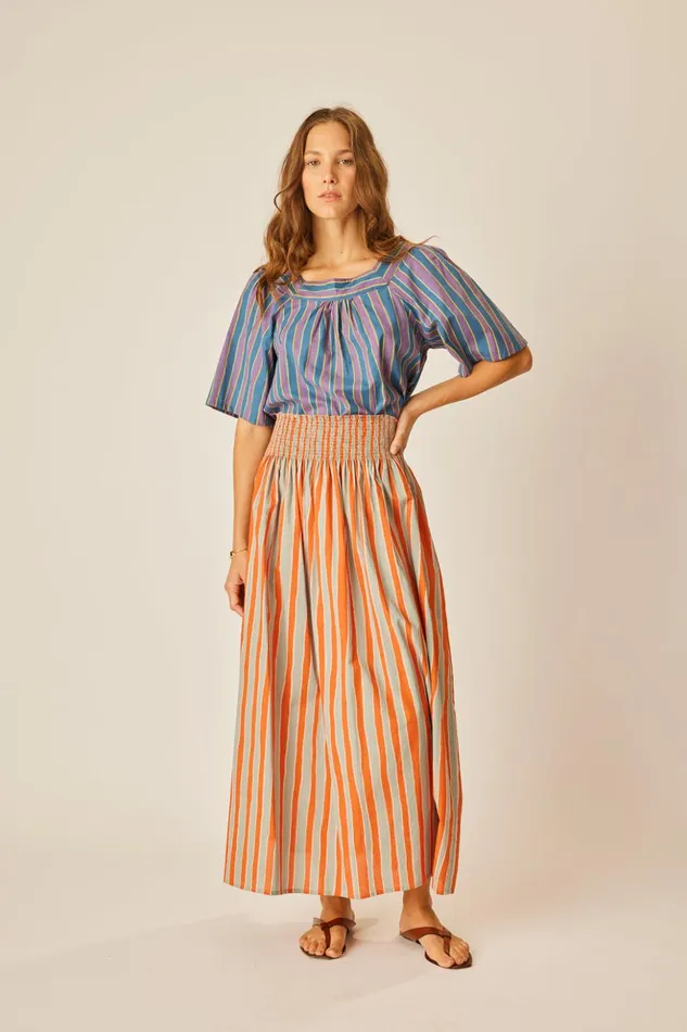 Bella Skirt Batik Stripe Sage Women Natalie Martin Bottoms