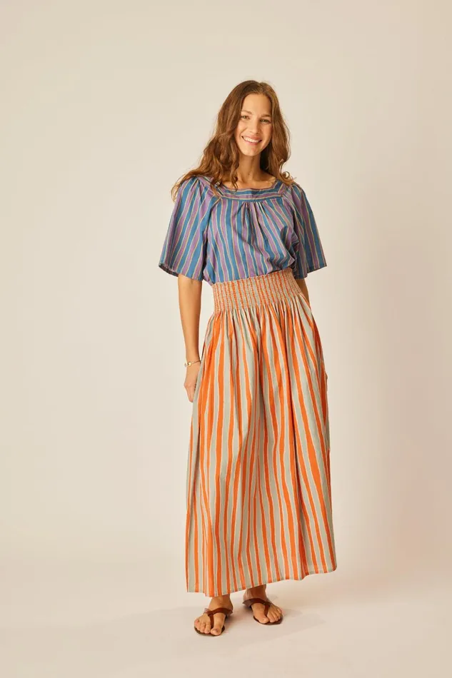 Bella Skirt Batik Stripe Sage Women Natalie Martin Bottoms