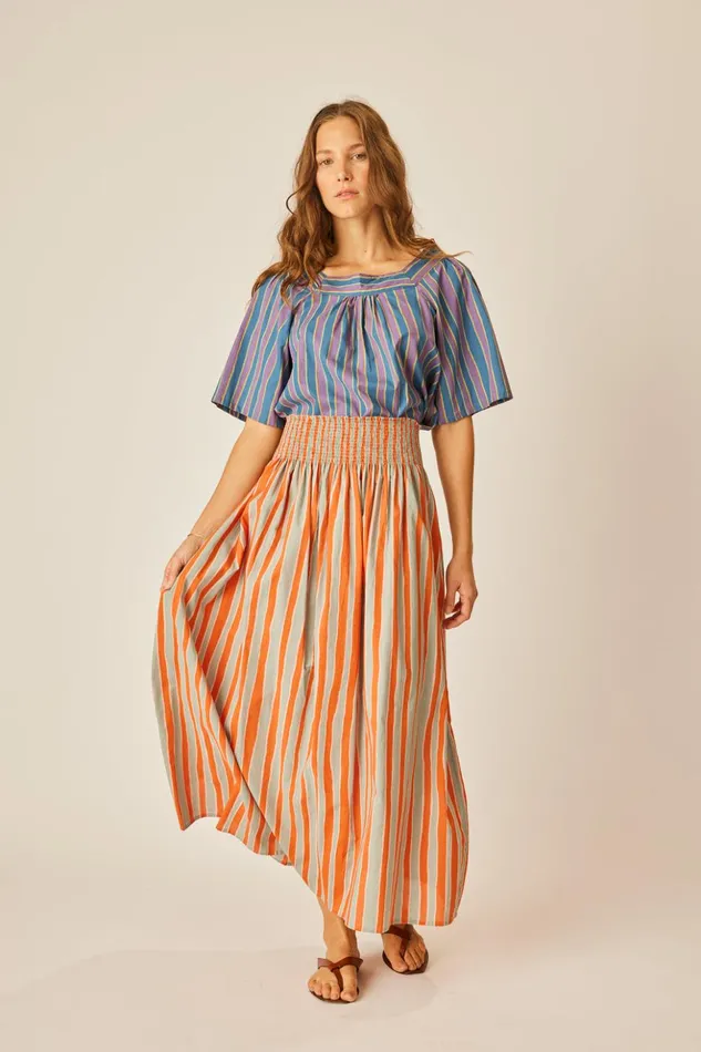 Bella Skirt Batik Stripe Sage Women Natalie Martin Bottoms