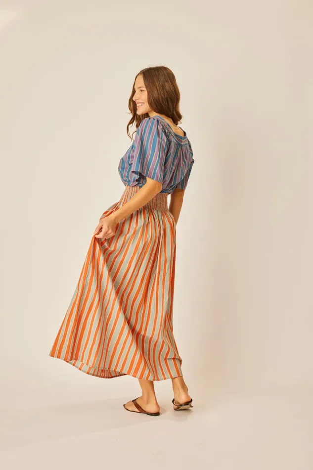 Bella Skirt Batik Stripe Sage Women Natalie Martin Bottoms
