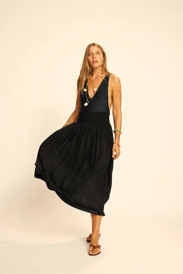 Bella Skirt Black Silk Women Natalie Martin Bottoms
