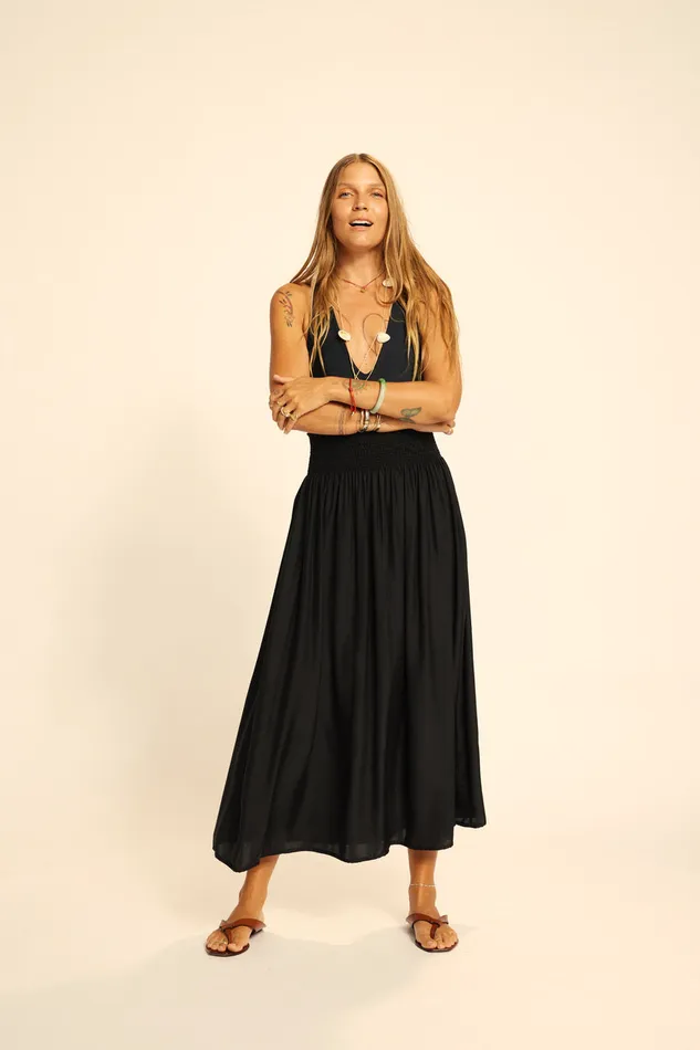 Bella Skirt Black Silk Women Natalie Martin Bottoms