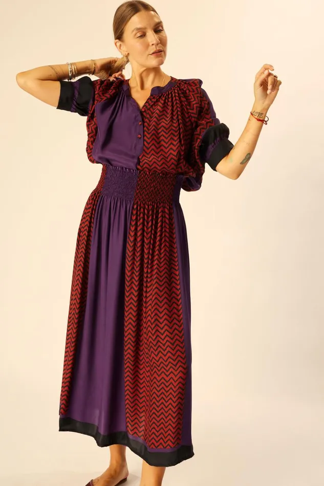 Bella Skirt Block Zigzag Aubergine Women Natalie Martin Bottoms