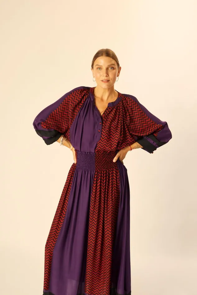 Bella Skirt Block Zigzag Aubergine Women Natalie Martin Bottoms