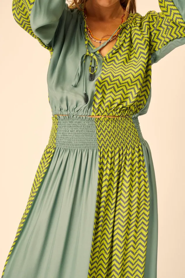 Bella Skirt Block Zigzag Lime Women Natalie Martin Bottoms