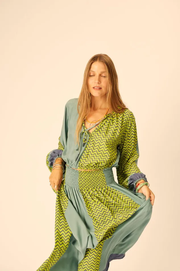Bella Skirt Block Zigzag Lime Women Natalie Martin Bottoms