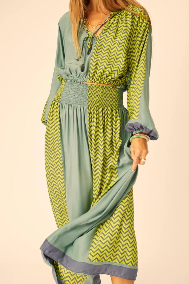 Bella Skirt Block Zigzag Lime Women Natalie Martin Bottoms