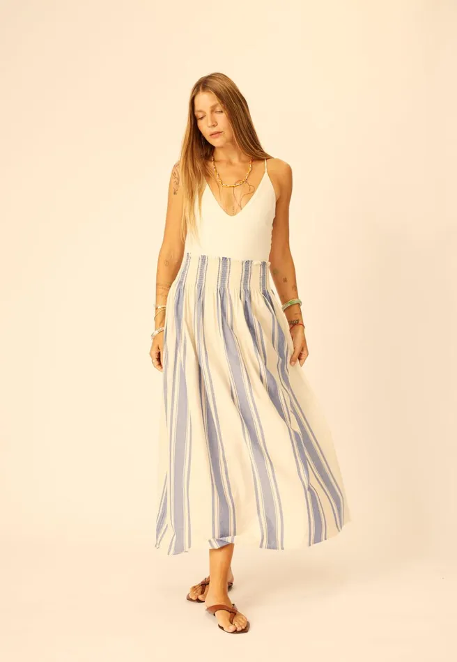 Bella Skirt French Stripe Blue Women Natalie Martin Bottoms