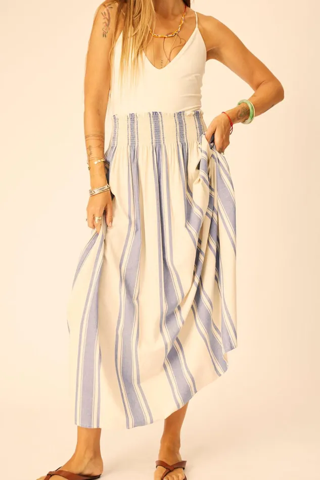 Bella Skirt French Stripe Blue Women Natalie Martin Bottoms