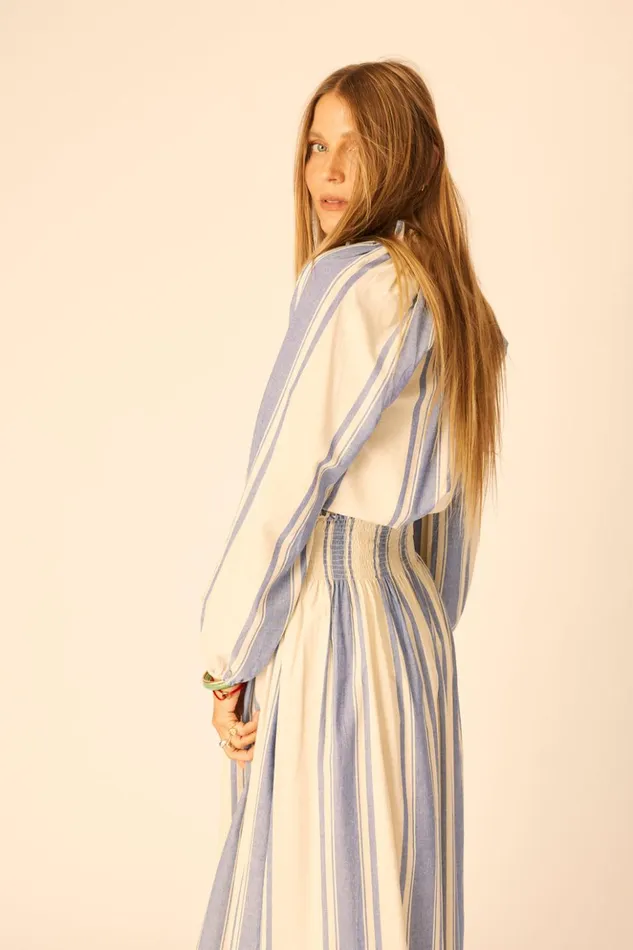 Bella Skirt French Stripe Blue Women Natalie Martin Bottoms