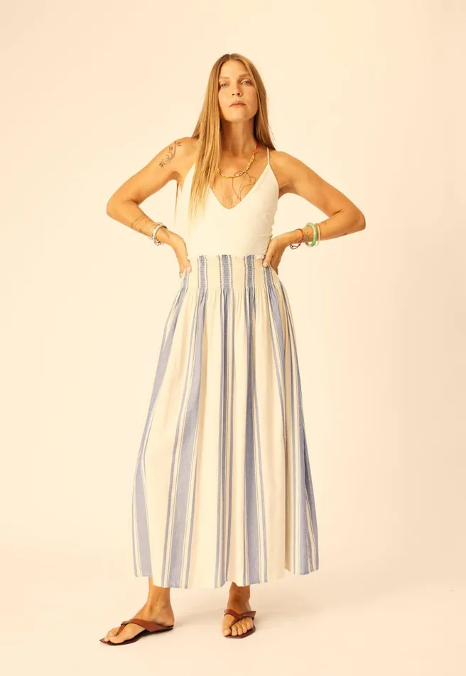 Bella Skirt French Stripe Blue Women Natalie Martin Bottoms