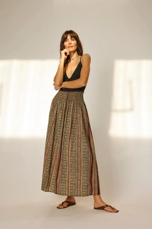 Bella Skirt Paisley Stripe Black Women Natalie Martin Bottoms