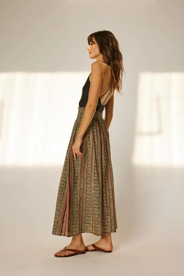 Bella Skirt Paisley Stripe Black Women Natalie Martin Bottoms Bella Skirt Paisley Stripe Black Women Natalie Martin Bottoms
