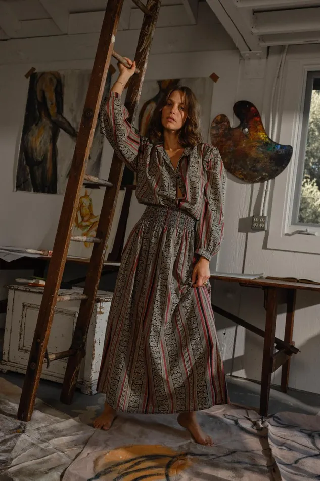 Bella Skirt Paisley Stripe Black Women Natalie Martin Bottoms Bella Skirt Paisley Stripe Black Women Natalie Martin Bottoms