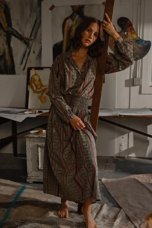 Bella Skirt Paisley Stripe Black Women Natalie Martin Bottoms Bella Skirt Paisley Stripe Black Women Natalie Martin Bottoms