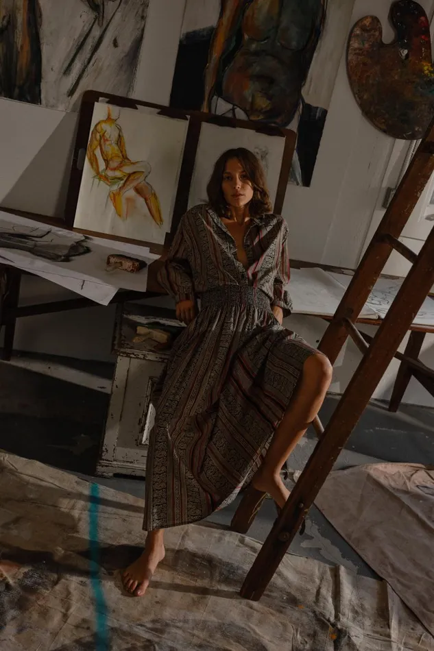 Bella Skirt Paisley Stripe Black Women Natalie Martin Bottoms Bella Skirt Paisley Stripe Black Women Natalie Martin Bottoms