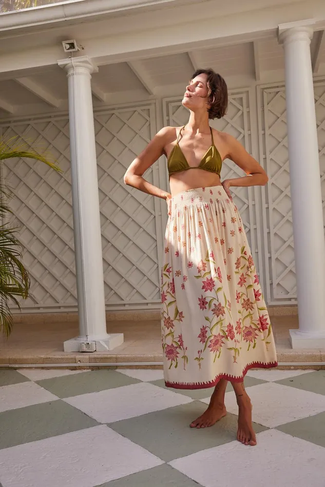 Bella Skirt Starflower Cream Women Natalie Martin Bottoms