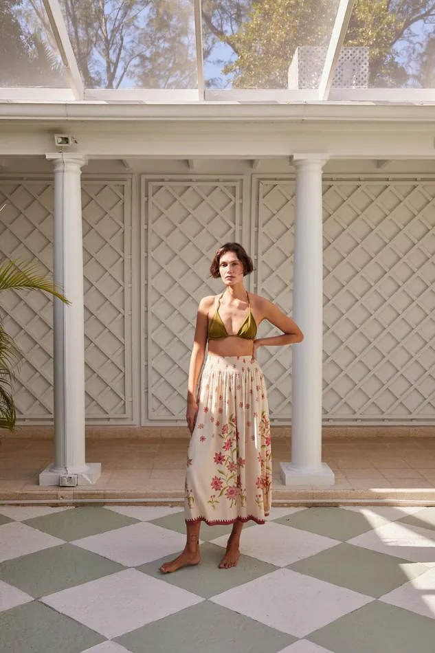 Bella Skirt Starflower Cream Women Natalie Martin Bottoms
