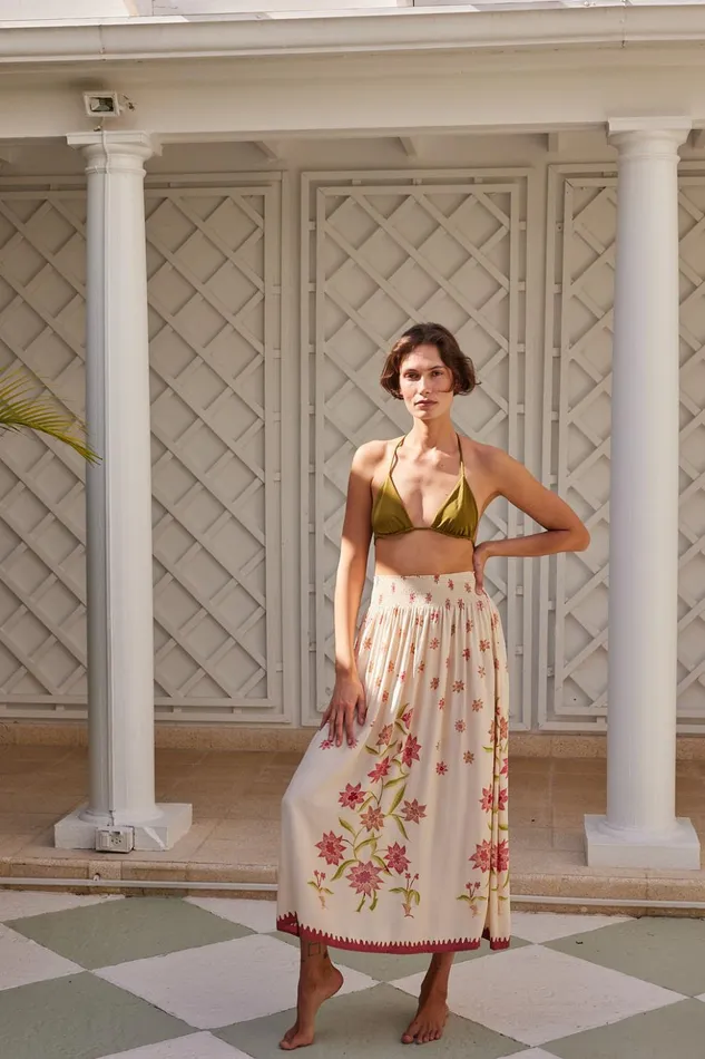 Bella Skirt Starflower Cream Women Natalie Martin Bottoms