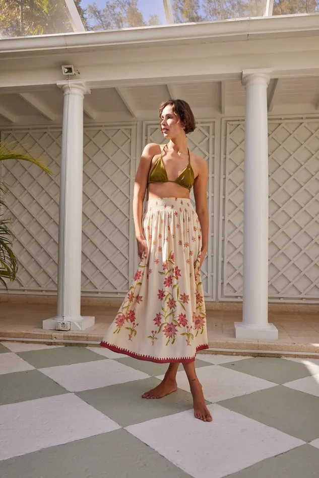 Bella Skirt Starflower Cream Women Natalie Martin Bottoms