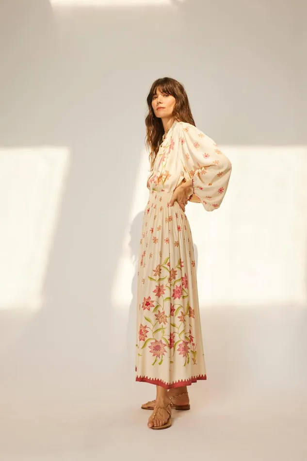 Bella Skirt Starflower Cream Women Natalie Martin Bottoms