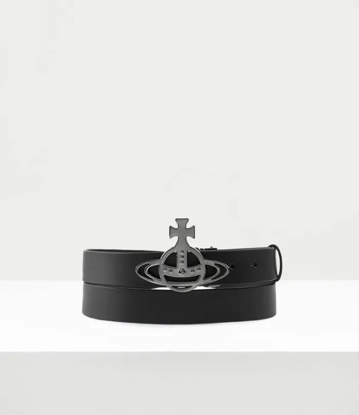 Belts And Harnesses WomenMen Vivienne Westwood Line Orb Buckle Belt In Black