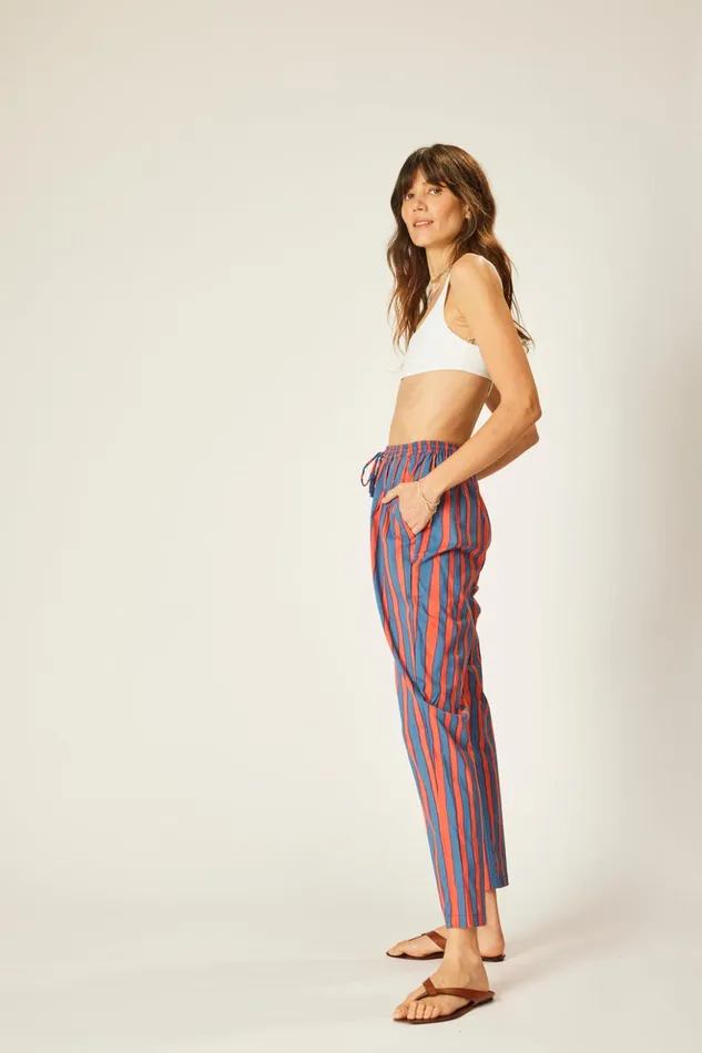 Bianca Pant Batik Stripe Blood Orange Women Natalie Martin Bottoms Bianca Pant Batik Stripe Blood Orange Women Natalie Martin Bottoms