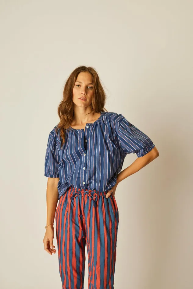 Bianca Pant Batik Stripe Blood Orange Women Natalie Martin Bottoms Bianca Pant Batik Stripe Blood Orange Women Natalie Martin Bottoms